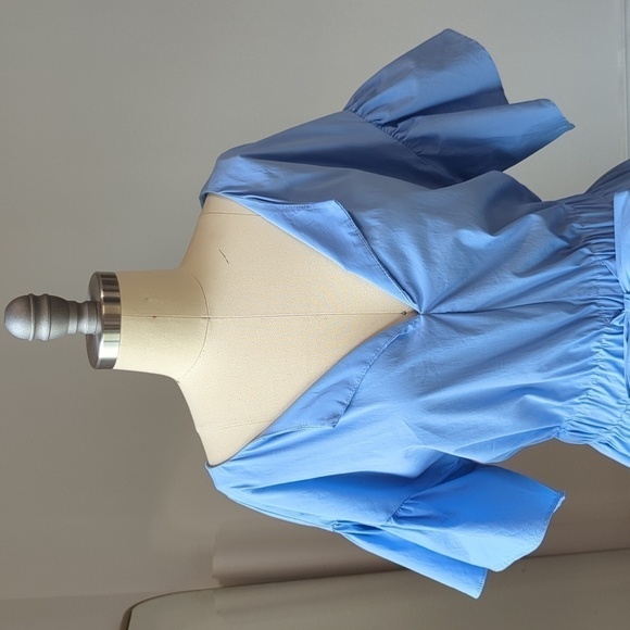 Milly Vivian Stretch Poplin Ruffle Sleeve Peplum Top Blue S cottagecore summer - Picture 4 of 13